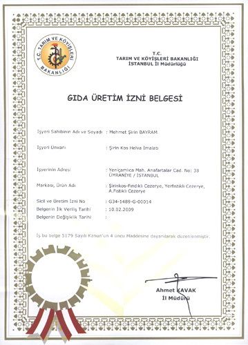 Cezerye Grubu Üretim İzin Belgesi